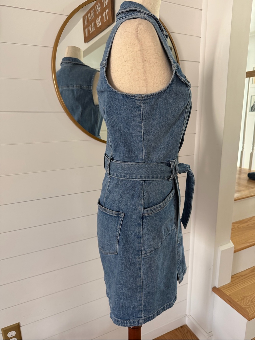 PAIGE Light Blue Denim Sleeveless Tie-Waist Mini Dress - Picture 9 of 15